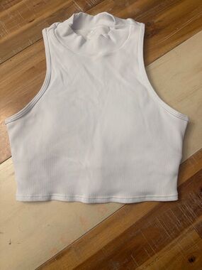 ALO Yoga White Ribbed Mock Neck Crop Tank